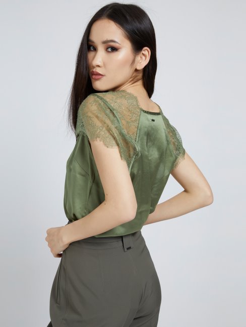 Détails En Dentelle Haut En Satin Vert Guess
