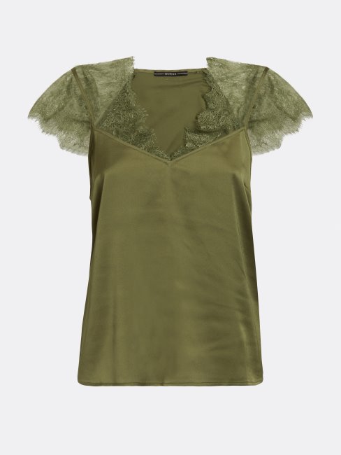 Détails En Dentelle Haut En Satin Vert Guess