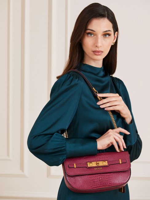 Sac à Bandoulière Guess Violet Raphie à Imprimé Croco