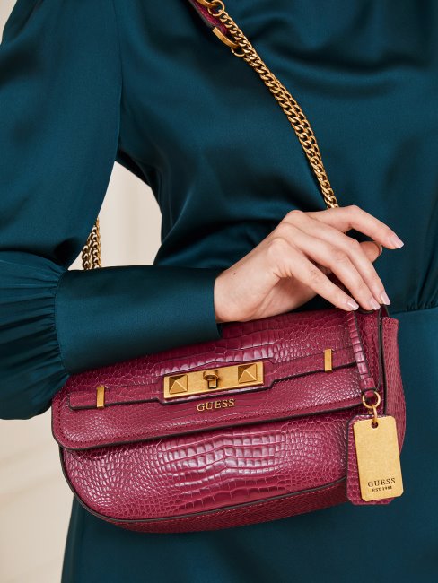 Sac à Bandoulière Guess Violet Raphie à Imprimé Croco