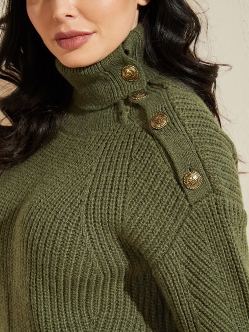 Guess Vert Pull En Laine Mélangée Boutons Marciano