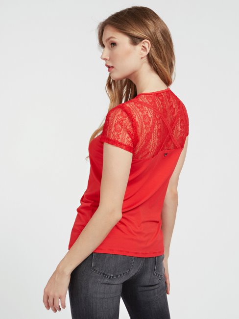 Haut Avec Empiècement En Dentelle Guess Rouge