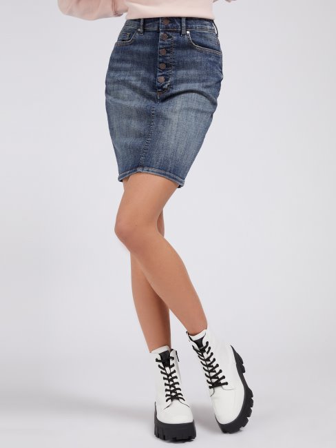 Guess Jupe En Jean Bleue à Boutons Apparents