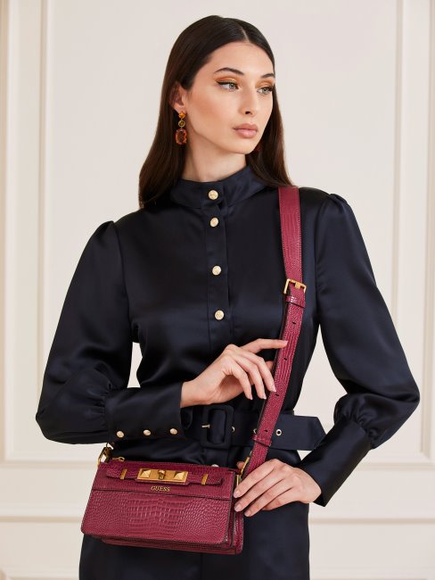 Mini Sac à Bandoulière Imprimé Croco Raphie Guess Violet