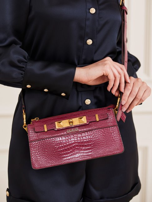 Mini Sac à Bandoulière Imprimé Croco Raphie Guess Violet