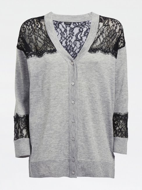 Cardigan Gris En Viscose Mélangée Avec Dentelle Guess