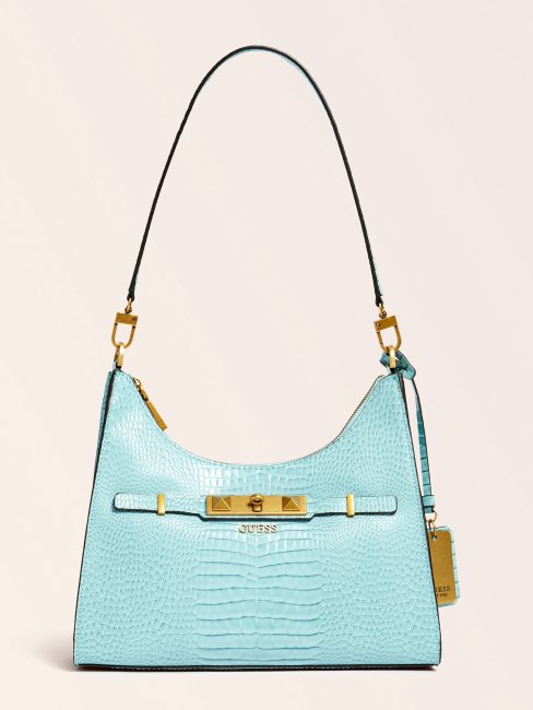 Sac Porté épaule Imprimé Croco Raphie Guess Bleu Clair
