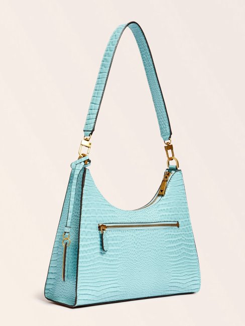 Sac Porté épaule Imprimé Croco Raphie Guess Bleu Clair