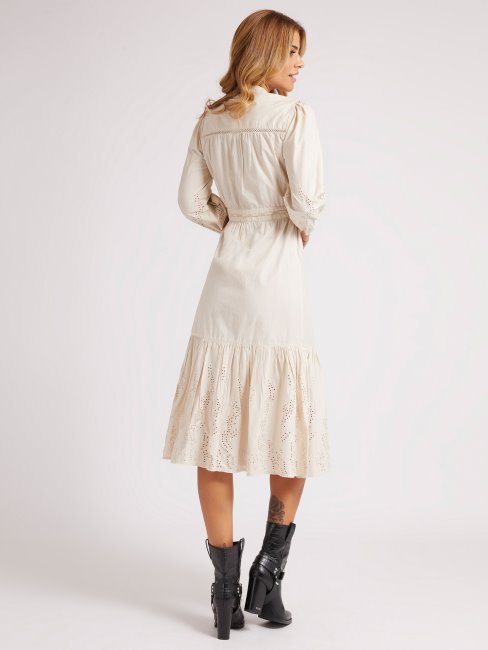 Robe Longue En Coton Brodé Guess Blanc