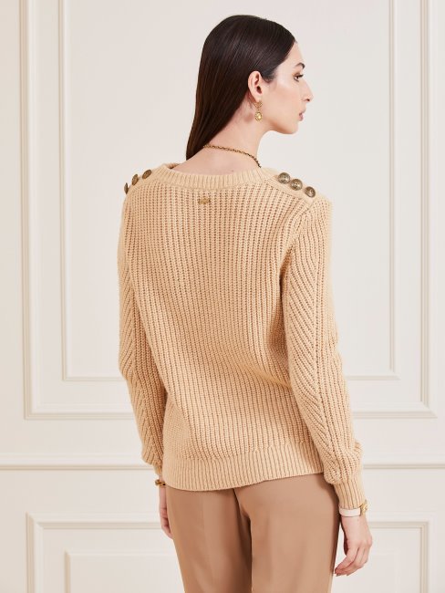 Pull Guess Marciano En Laine Mélangée Beige
