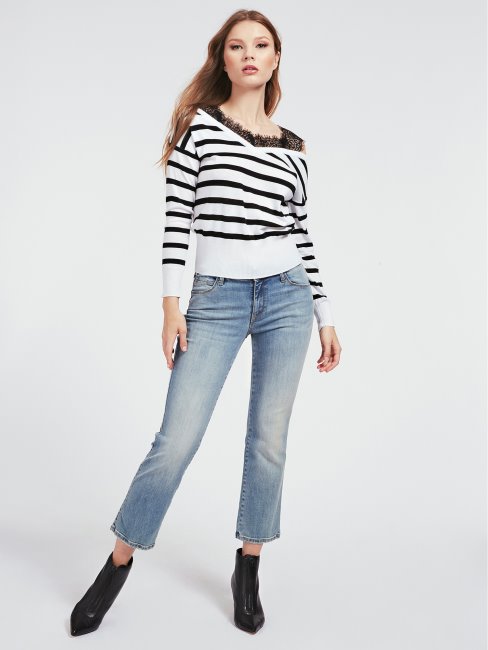 Pull à Détails En Dentelle à épaules Dénudées Motif Multicolore Guess