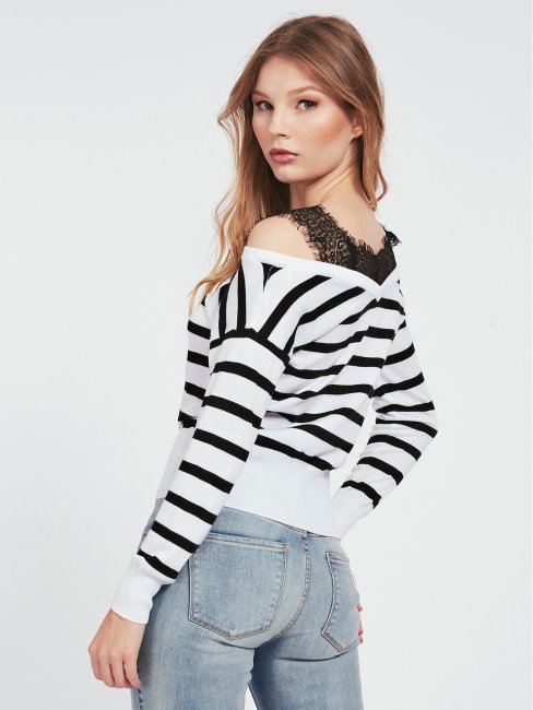 Pull à Détails En Dentelle à épaules Dénudées Motif Multicolore Guess