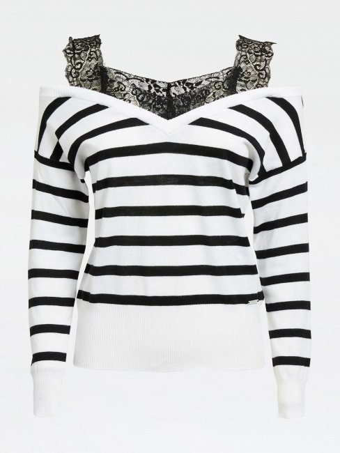 Pull à Détails En Dentelle à épaules Dénudées Motif Multicolore Guess