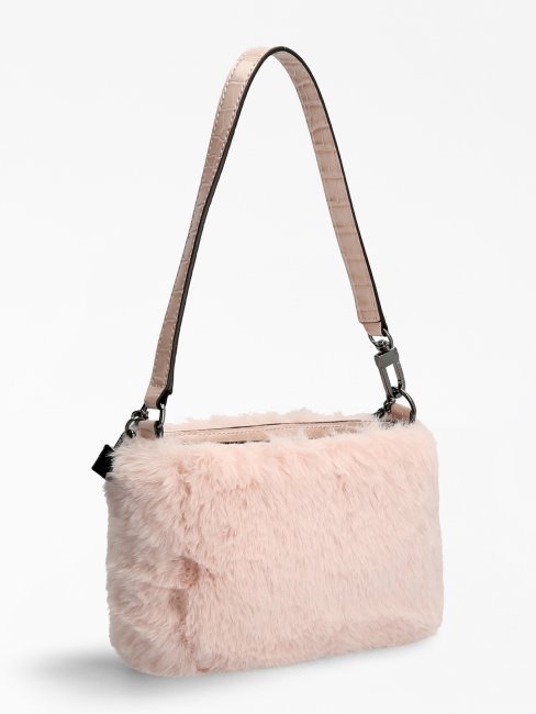 Sac Porté épaule En Fausse Fourrure Rose Guess Katey