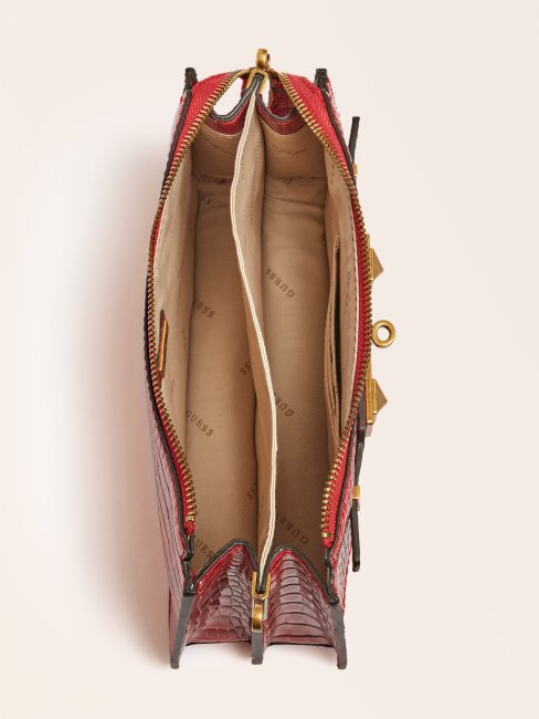 Mini Sac à Bandoulière Raphie Imprimé Croco Rouge Guess