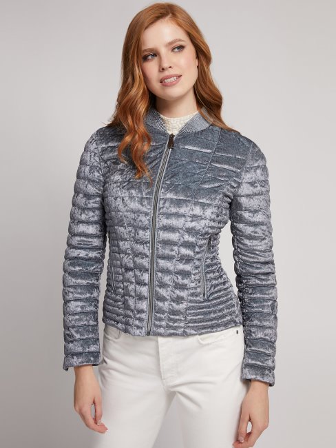 Veste Slim Matelassée Velours Guess Gris Clair