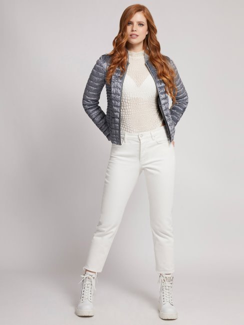 Veste Slim Matelassée Velours Guess Gris Clair