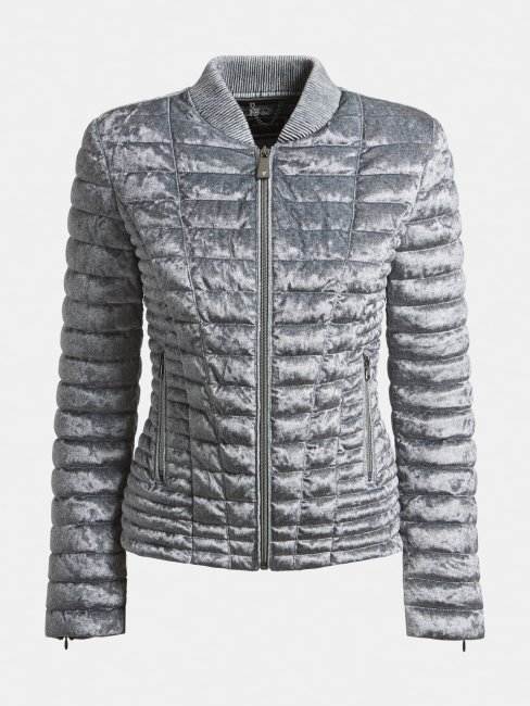 Veste Slim Matelassée Velours Guess Gris Clair