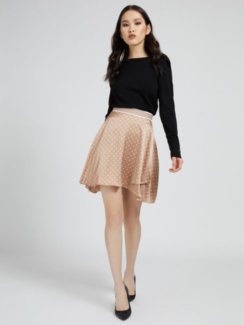 Guess Beige Jupe En Satin Imprimé Pois