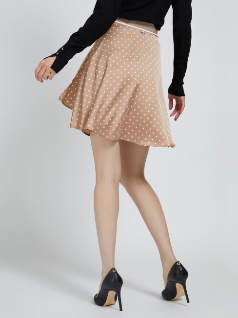 Guess Beige Jupe En Satin Imprimé Pois