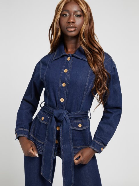 Guess Veste En Jean Coupe Confort Ceinturée Bleu