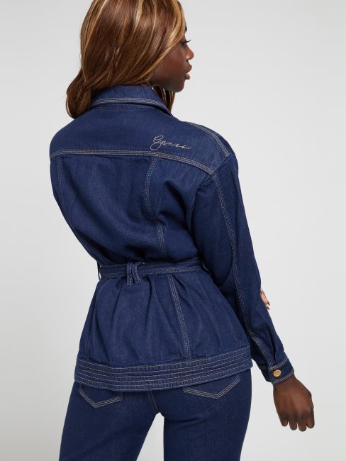 Guess Veste En Jean Coupe Confort Ceinturée Bleu
