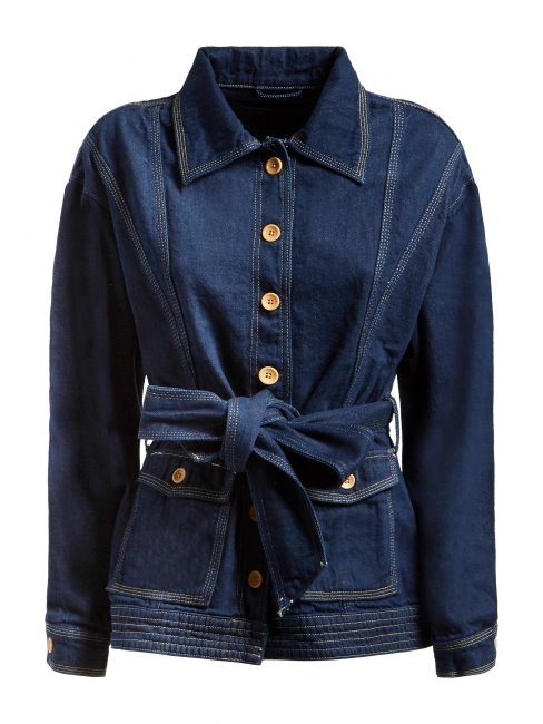 Guess Veste En Jean Coupe Confort Ceinturée Bleu