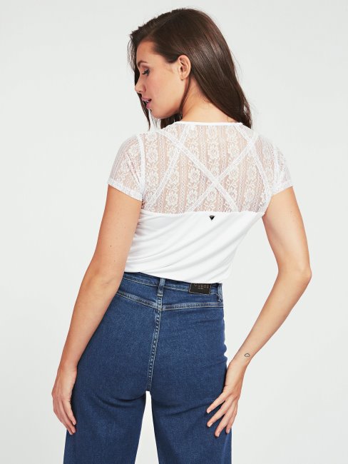 Haut Avec Empiècement En Dentelle Guess Blanc