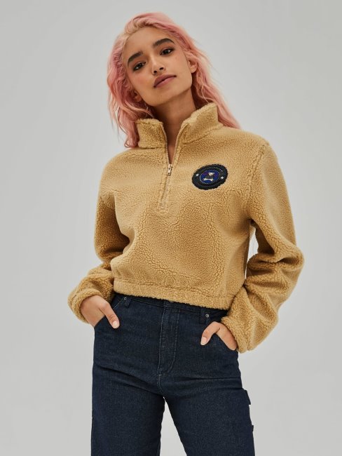 Sweat Crop à Logo Sur Le Devant Guess Beige