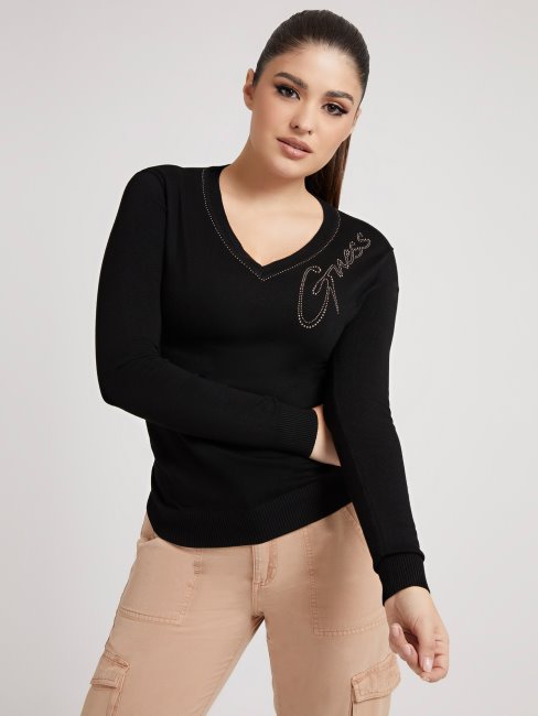 Pull Logo Brodé Guess Noir