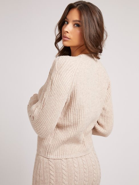 Pull Guess Laine Mélangée Côtelé Beige