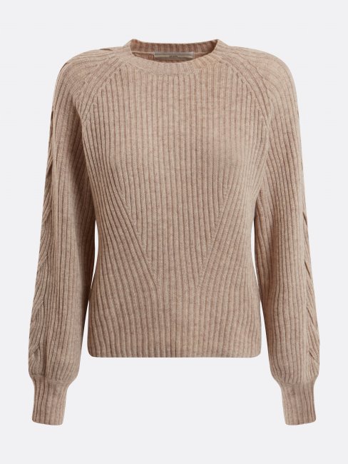 Pull Guess Laine Mélangée Côtelé Beige