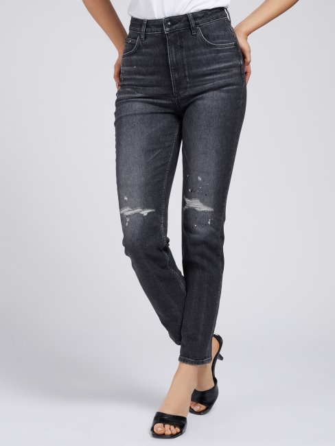 Guess Pantalon Denim Coupe Décontractée Abrasions Gris