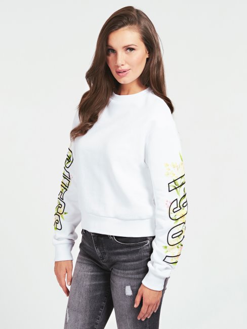 Sweat à Logo Brodé Guess Blanc
