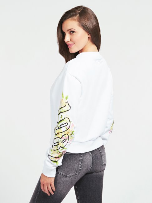 Sweat à Logo Brodé Guess Blanc