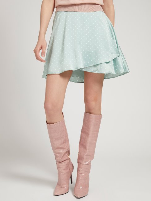Jupe En Satin Imprimé Points Guess Bleu Clair