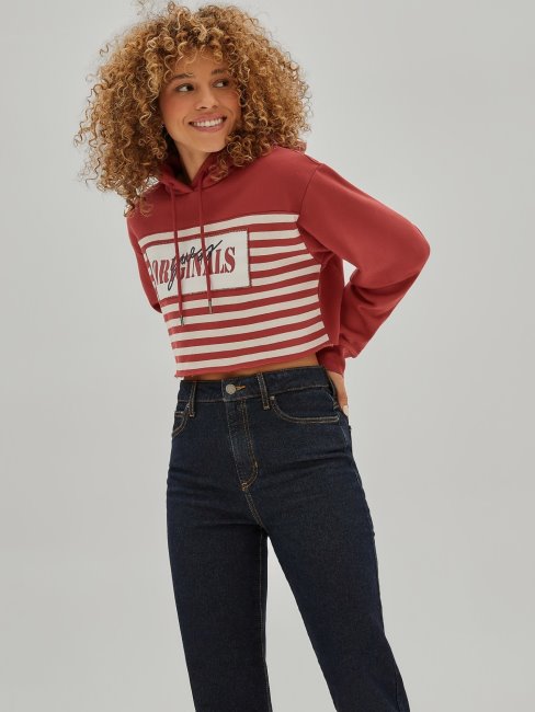Sweat Crop à Rayures Rouge Guess