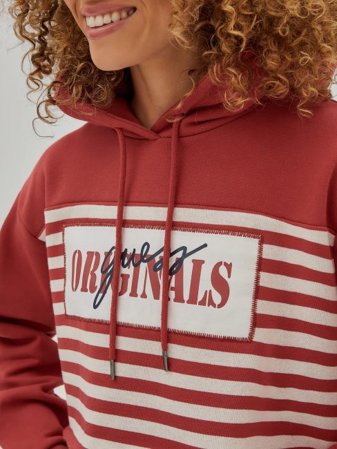 Sweat Crop à Rayures Rouge Guess