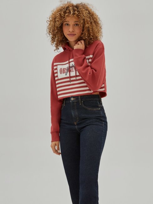 Sweat Crop à Rayures Rouge Guess