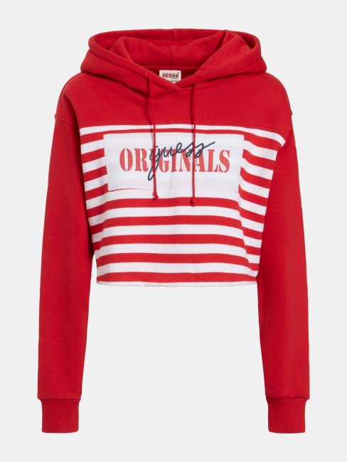 Sweat Crop à Rayures Rouge Guess