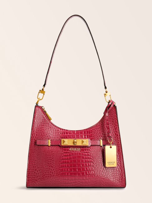 Sac Porté épaule Imprimé Croco Raphie Violet Guess
