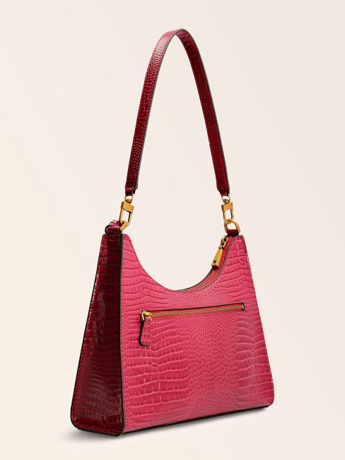 Sac Porté épaule Imprimé Croco Raphie Violet Guess