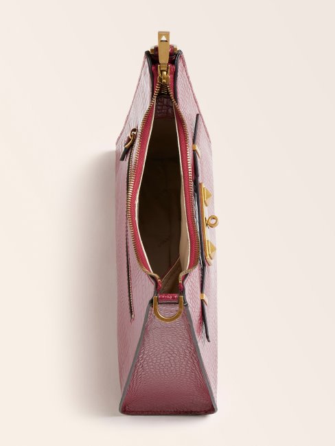 Sac Porté épaule Imprimé Croco Raphie Violet Guess