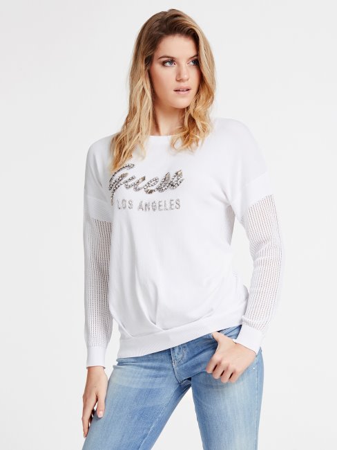 Guess Pull En Viscose Mélangée Avec Logo Sur Le Devant Blanc