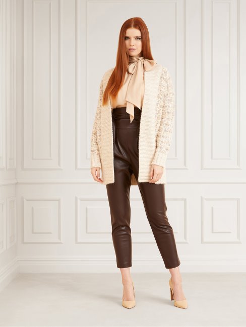 Cardigan En Laine Mélangée Marciano Crème Guess