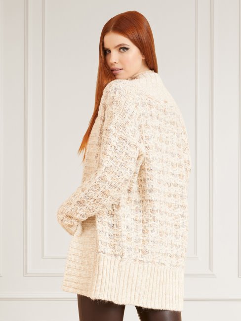 Cardigan En Laine Mélangée Marciano Crème Guess