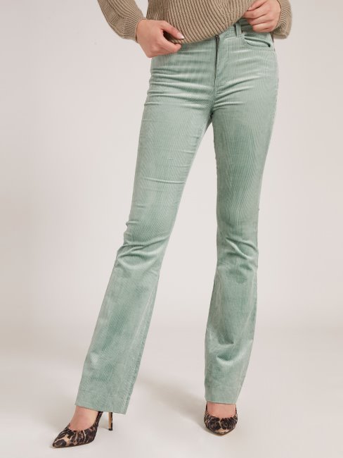 Pantalon En Velours De Coton Mélangé Vert Guess
