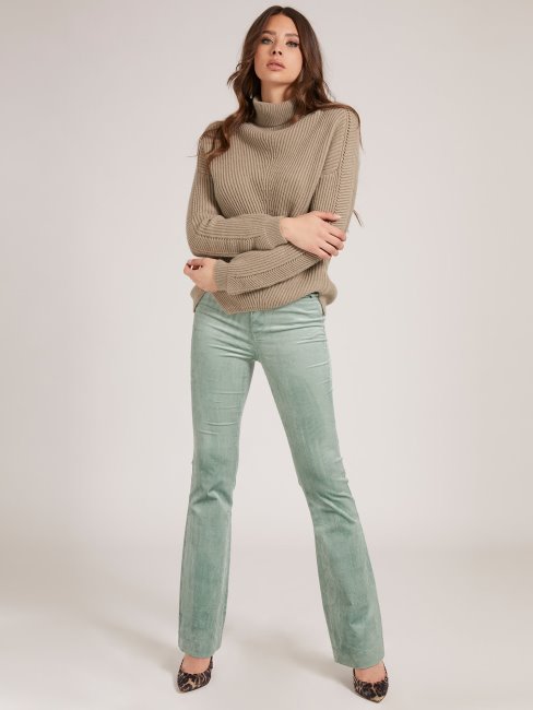 Pantalon En Velours De Coton Mélangé Vert Guess