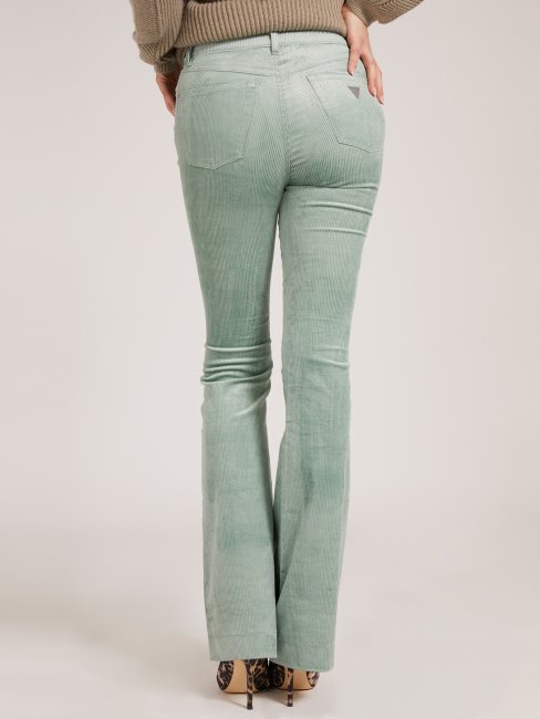 Pantalon En Velours De Coton Mélangé Vert Guess