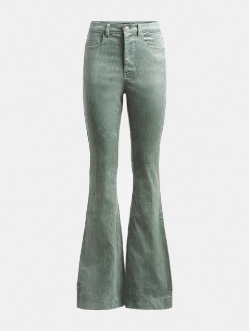 Pantalon En Velours De Coton Mélangé Vert Guess